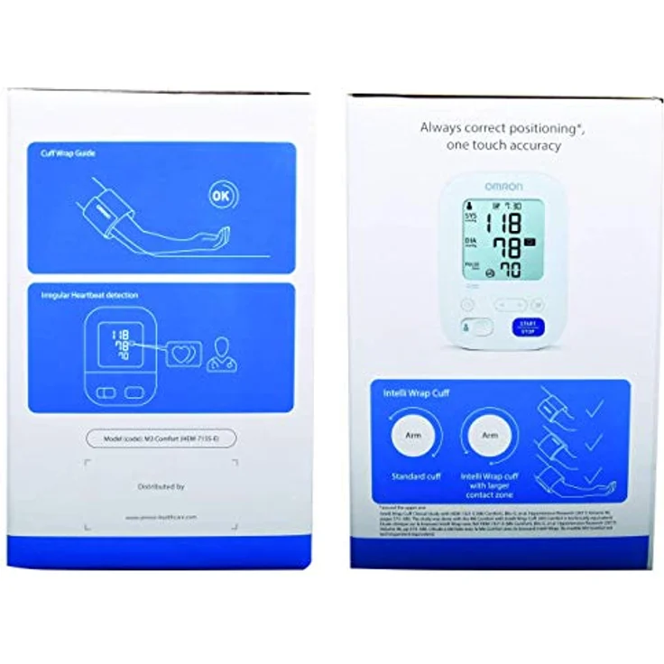 Omron Oberarm-Blutdruckmessgerät M3 Comfort HEM-7155-E, IntelliWrap-Manschette, Intellisense-Technologie, klinisch validiert, AA-Batterien und Tasche, 22-42 cm (Grau) – Bild 4