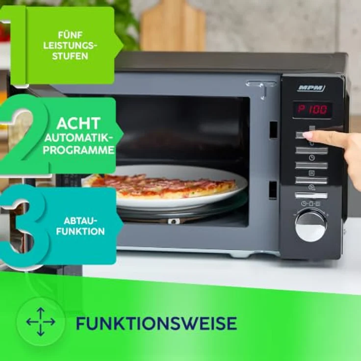 MPM 20-KMT-05 freistehende Mikrowelle, 20l, schwarz, 700 W, mit 8 Automatikprogrammen und digitalen Bedienfeld – Bild 3