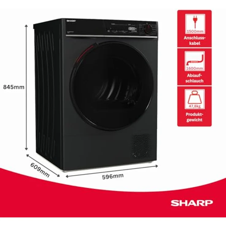 SHARP KD-WNHB0S9GAC-DE Wäschetrockner, 10 kg, Energieeffizienzklasse C, WiFi, 15 Trockenprogramme inkl. 20-Minuten-Schnelltrockenprogramm, Espresso Grey – Bild 2