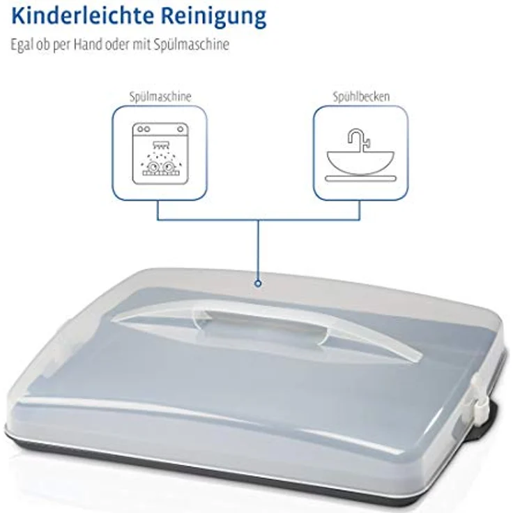 Xavax Kuchen Transportbox rechteckig (Kuchenbox für Blechkuchen, Kuchencontainer mit Deckel und Tragegriff, spülmaschinengeeigneter Kuchenbehälter), Anthrazit / Transparent – Bild 4