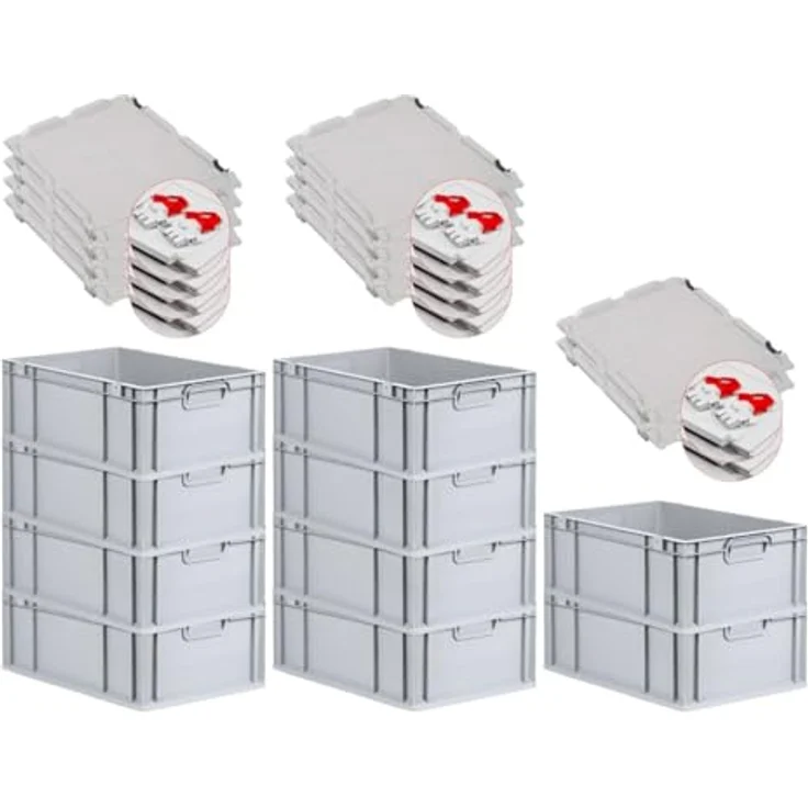 PROREGAL Eurobox NextGen Economy SuperSparSet 10x mit Scharnierdeckel & roten Verschlüssen, HxBxT 22x40x60cm, 44 Liter, lebensmittelecht, robust, stapelbar – Bild 1