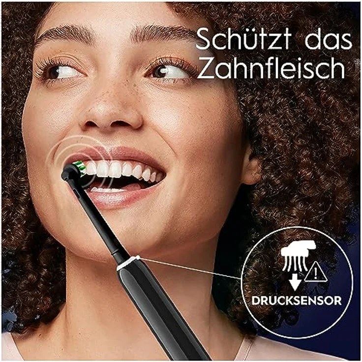 Oral-B Pro 1 Cross Action Elektrische Zahnbürste/Electric Toothbrush für Zahnreinigung, 3 Putzmodi inkl. Sensitive Zahnpflege, Drucksensor & Timer, Reiseetui, Designed by Braun, schwarz – Bild 3