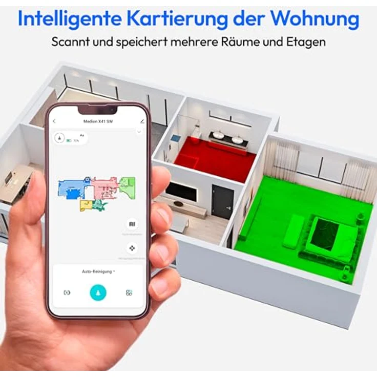 MEDION Saugroboter mit Absaugstation, Lasernavigation und Wischfunktion X41 SW+ (Starke 8000Pa Saugkraft, 2in1 Roboterstaubsauger, präzise Kartenerstellung, Go & No Go Bereiche, mehrere Etagen) in schwarz – Bild 4