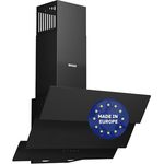 Wiggo B643 Dunstabzugshaube 60cm kopffrei I Abluft Umluft Dunstabzug 615m³/h - Touch-Display 4 Stufen I Energieeffizienzklasse B Schräghaube inkl. 2x Kohlefilter I Abzugshaube Glasfront schwarz