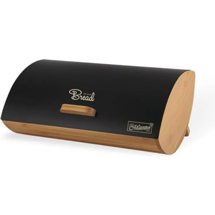 Feel Maestro Brotkasten MR-1775-BLACK, Hochwertiger Holz-Metall-Brotkasten in Schwarz, 25 x 13,3 x 36,5 cm, langlebig und flexibel gestaltet