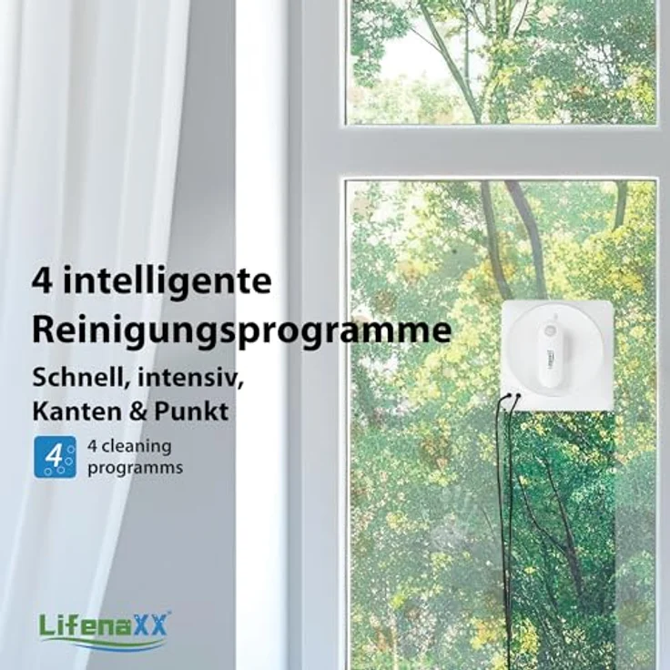 Lifenaxx Fenstersauger Fensterreinigungs-Roboter, automatisches Sprühsystem mit 4 Reinigungsprogrammen und Anti-Drop-Erkennung – Bild 4