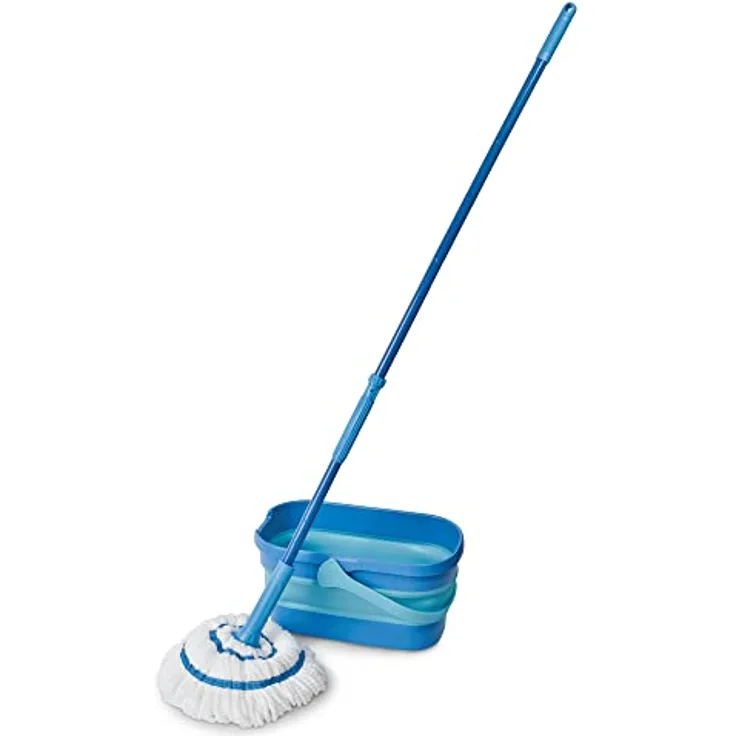 Spontex Ultra kompaktes Set mit Twist Mop und Eimer | Mikrofaser-Mopp mit integriertem Selbstauswringsystem | 10 l Faltbarer Eimer | reinigt Laminat, Holz- und Fliesenböden | waschbarer Wischmoppkopf