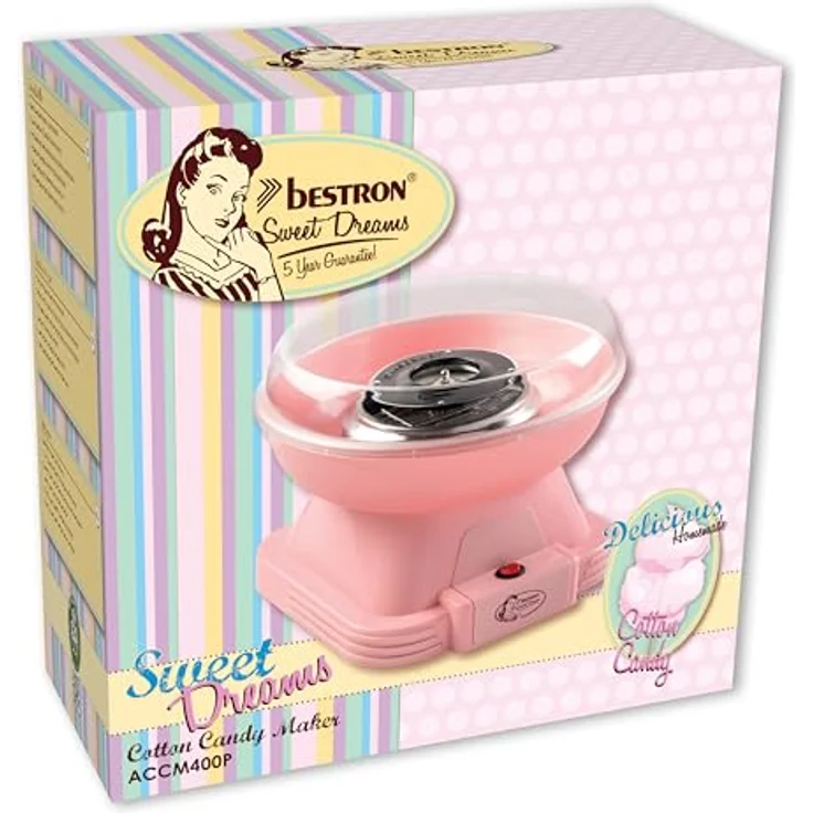 Bestron ACCM400P, Zuckerwattenmaschine Retro Cotton Candy Maker, 500W, inkl. 10 Stäbchen & Messlöffel, rosa – Bild 5