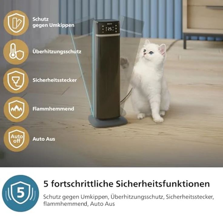 Philips Keramik-Heizlüfter 5000-Serie, Keramische Heiztechnologie, KI-gesteuert zum Energiesparen, Heizt in 2 Sekunden auf mit 5 Integrierten Sicherheitsfunktionen, App-Steuerung, Grau (CX5120/11) – Bild 4