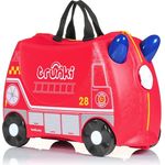 TRUNKI Kinderkoffer Trolley Frank Feuerwehrauto (Rot) | Handgepäck zum Draufsitzen | Reisegefährte für Kinder mit 5 Jahren Garantie