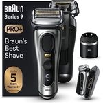 Braun Series 9 Pro+ Rasierer Herren, Elektrorasierer mit 5 Pro Rasierelementen, Langhaarschneider & Reinigungsstation, Rasierer-Ladeetui PowerCase, 60 Min Laufzeit, Made in Germany, 9577cc, Silber