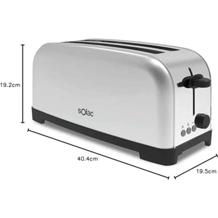 Solac TL5419 2-Schlitz-Toaster, 1400W, 6 Bräunungsstufen, 2 extra lange Schlitze, variable Breite, Stopp, Aufwärmen, Auftauen, silber – Bild 9