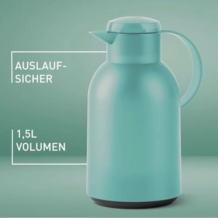 Emsa N4012100 Samba Isolierkanne (1,5 Liter, Quick Press Verschluss, 12h heiß und 24h kalt) Transluzent-Dunkelgrün – Bild 3