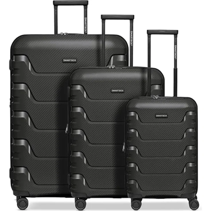 Smartbox Edition 01, 3-teiliges Kofferset mit Dehnfalte, 4 Rollen, schwarz, 100% Polypropylen, 52 cm x 33 cm x 76 cm – Bild 1