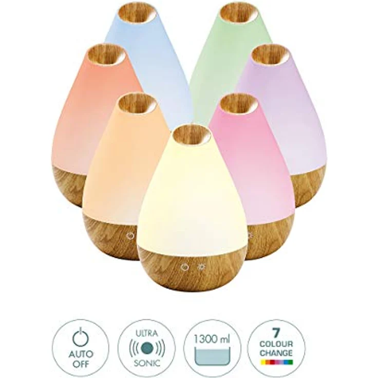Promed AL-1300 WS Aroma Diffusor 1300 ml, Ultraschall Luftbefeuchter 1,3 Liter, Humidifier, Raumbefeuchter, elektrische Duftlampe Holzdesign mit 7 Farben LED Licht, Aroma Diffuser, Aromatherapie – Bild 5