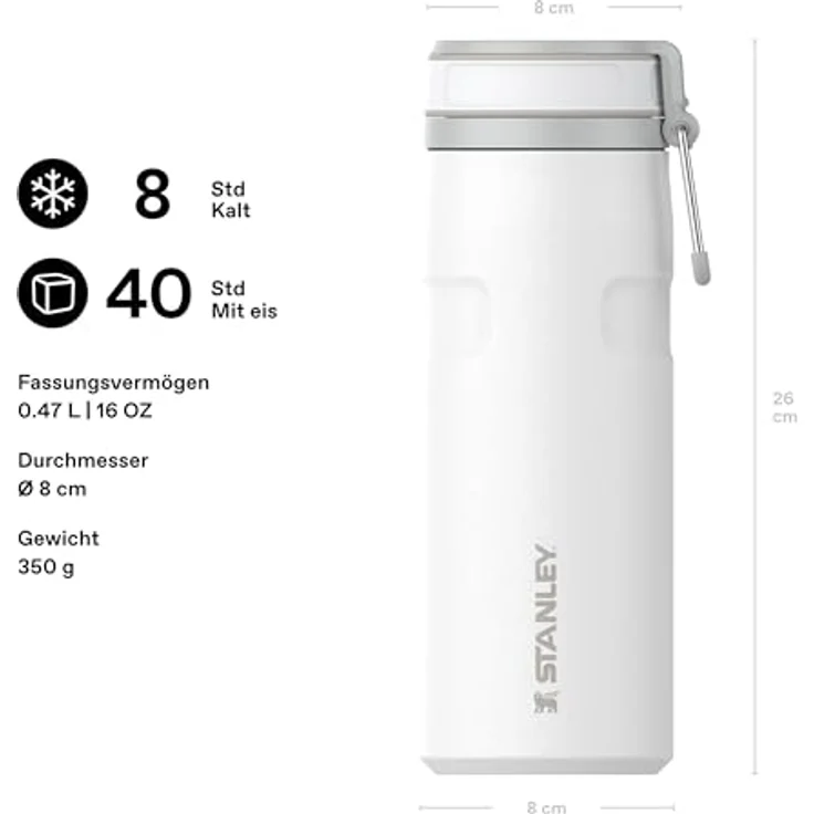 STANLEY IceFlowBottle Twist Flip 0.47L, Kühlt 8 Stunden, 40 Stunden eisgekühlt, auslaufsicher, spülmaschinenfest, recycelter Edelstahl, BPA-frei, frost – Bild 2