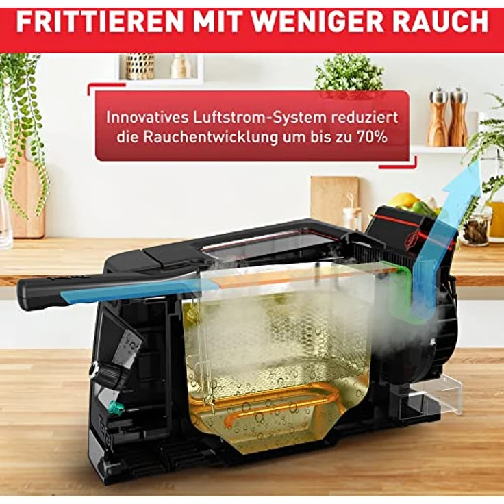 Tefal FR600D Clear Duo Fritteuse, frittieren mit weniger Rauch und Gerüchen, Kapazität 1,2 Kg, Thermostat, Timer, großes Sichtfenster ohne zu Beschlagen, Spülmaschinenfest, Schwarz/Edelstahl – Bild 3