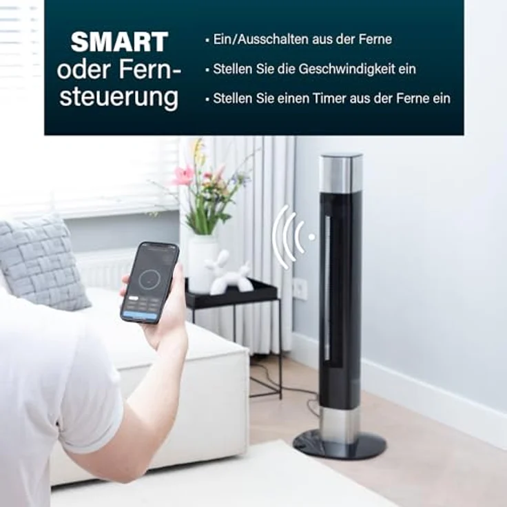 Princess Geräuscharmer Turmventilator - 103 cm, 3 Modi, 3 Geschwindigkeiten, 80° Oszillation, App-Steuerung – Bild 5