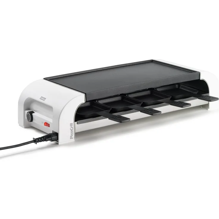 Stöckli Raclette PIZZAGrill for8, Kombinationsgerät für 8 Personen, Edelstahl, regulierbare Oberhitze, antihaftversiegelte Grillplatte, 1450 W