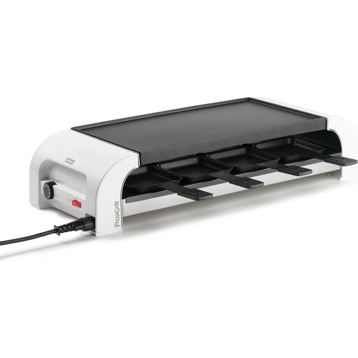 Stöckli Raclette PIZZAGrill for8, Kombinationsgerät für 8 Personen, Edelstahl, regulierbare Oberhitze, antihaftversiegelte Grillplatte, 1450 W