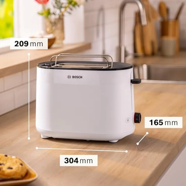 Bosch Kompakt Toaster MyMoment TAT2M121, integrierter Brötchenaufsatz, mit Auftaufunktion, mit Abschaltautomatik, Liftfunktion, Brotzentrierung, perfekt für 2 Scheiben, 800 Watt, Weiß matt – Bild 2