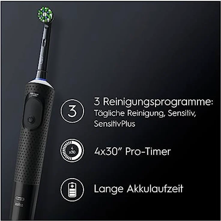 Oral-B Vitality Pro Elektrische Zahnbürste/Electric Toothbrush, 3 Putzmodi für Zahnpflege & Protect X Clean Zahnbürstenkopf, Geschenk Mann/Frau, Designed by Braun, schwarz – Bild 4