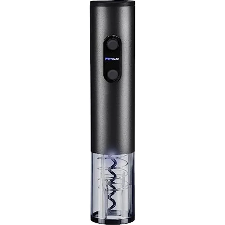 Westmark Korkenzieher Vasco – elektrischer Weinöffner für Weinflaschen mit Korken, müheloses Korkenziehen durch Einhandbedienung, 4xAA-Batterien nötig – rostfreier Stahl, Aluminium