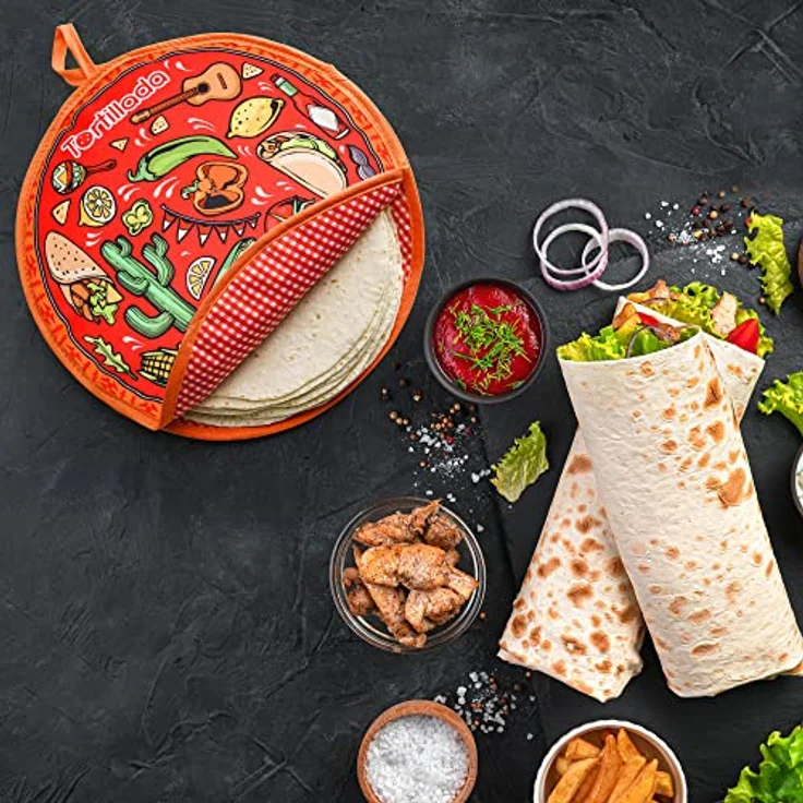 Tortillada Brotkorb 30 cm Tortilla Wärmer/Wärmebehälter mikrowellengeeignet aus Baumwolle – Bild 4