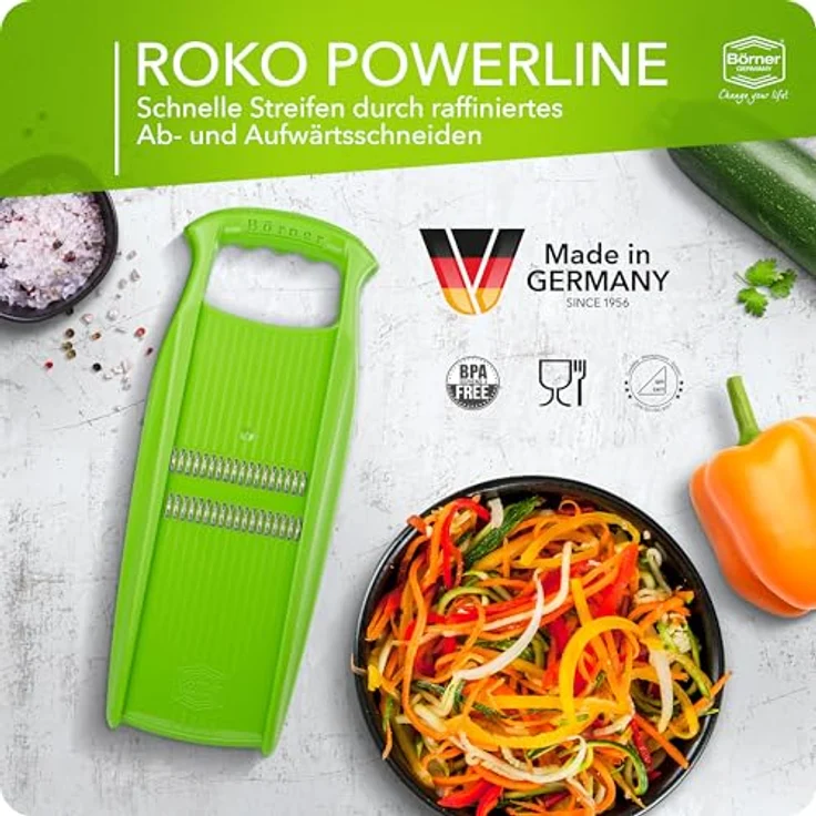 Original Börner Roko PowerLine - Gemüse- und Obstschneider für feine Streifen Gemüsehobel Julienneschneider – Bild 3