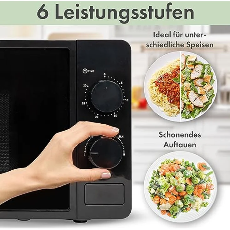 Bomann® Mikrowelle mit 20L Garraum & Garraumbeleuchtung | Microwave mit 6 Leistungsstufen | Microwellengerät mit 30-Min.-Timer | Microwelle mit Ø24,5 cm Drehteller | 700W | MW 6014 CB schwarz – Bild 2