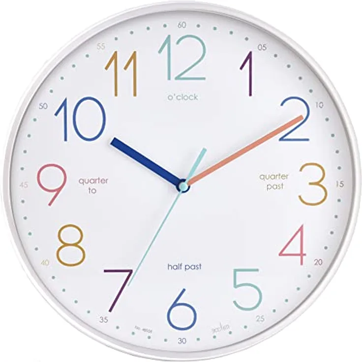 Acctim Afia Teaching Kinder-Wanduhr, kein Ticken, Quarz, vierteljährlich, 30 cm, Weiß