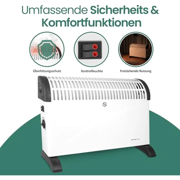 Emerio Konvektor Heizung CH-121858.2, 2000W, 3 Heizstufen, Überhitzungsschutz, für Räume bis 25 m², weiß – Bild 4