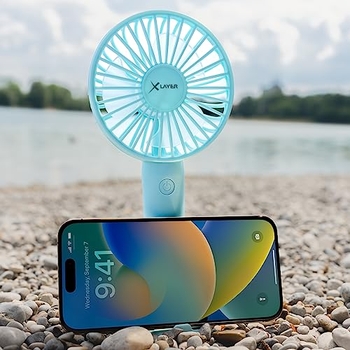 Handventilator Wiederaufladbar, 5 Geschwindigkeiten, 180° Drehbar, 1500 MAh Akku – Für Büro, Reisen & Outdoor
