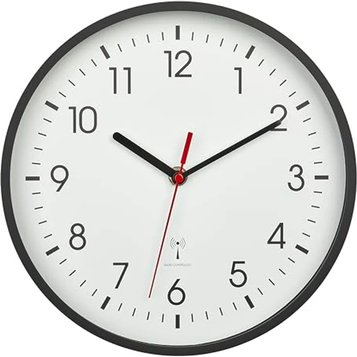 TFA Dostmann Analoge Funk-Wanduhr, 60.3550.01, praezise Anzeige, klassisch, analog, Glasabdeckung, für Wartezimmer, zu Hause, leichtes Ablesen, 245 x 245 x 42 mm, schwarz – Bild 2