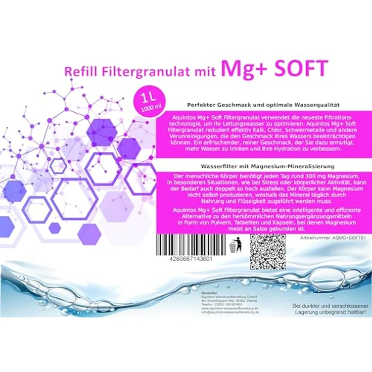 ReFill Filtergranulat mit Mg+ Ersatz für BWT Magnesium Mineralized und Aarke Enriched Mg+ Soft Filtergranulat von Aquintos (1L MG+SOFT) – Bild 2