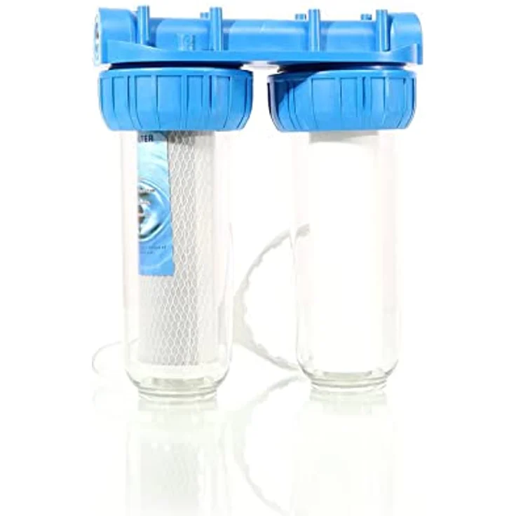 Naturewater NW-BR10B3 2 Stufen Wasserfilter Doppelfilter mit 5 µ Sedimentfiltern, Wandhalterung und Aktivkohleblock, Ø62 mm PP Kartusche, Filterschlüssel (Blau) – Bild 8