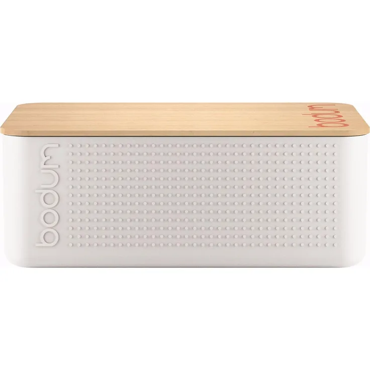 Bodum Bistro, Brotaufbewahrung aus nachhaltigem Bambus und BPA-freiem Kunststoff, Weiß mit Deckel als Tablett und Schneidebrett