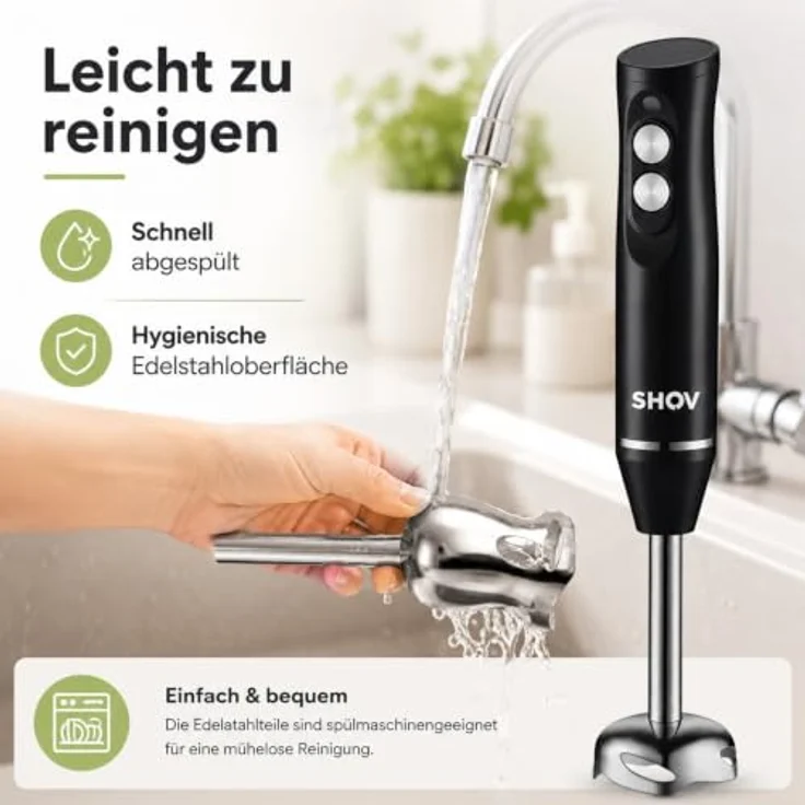 SHOV Premium Stabmixer 400 W, Edelstahlklingen für cremige Ergebnisse, kompakt 7 cm hoch – Bild 7