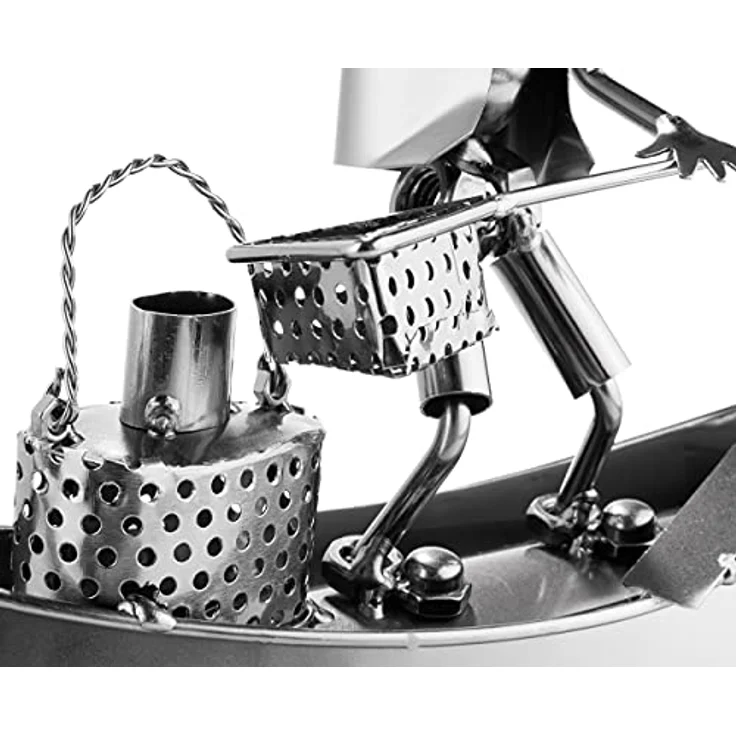 BRUBAKER Flaschenhalter Fischer in einem Boot Metall Skulptur Geschenk mit Geschenkkarte – Bild 4