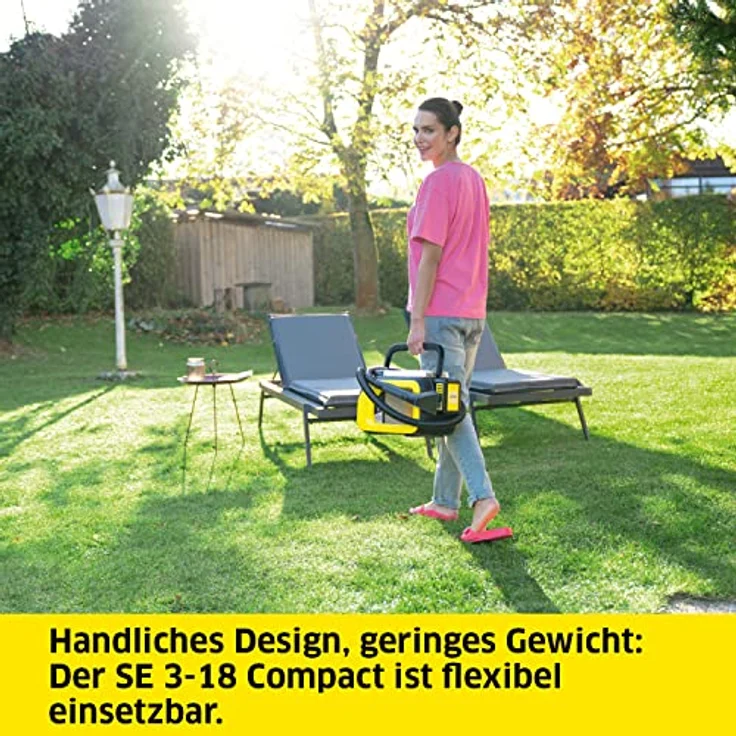 Kärcher SE 3-18 Compact Akku-Waschsauger (Integrierter Sprühschlauch, extra Wasch- und Fugendüse zur Polsterreinigung, 75 mm Arbeitsbreite, Durchspülfunktion, Autoreinigung, ohne Akku und Ladegerät) – Bild 4