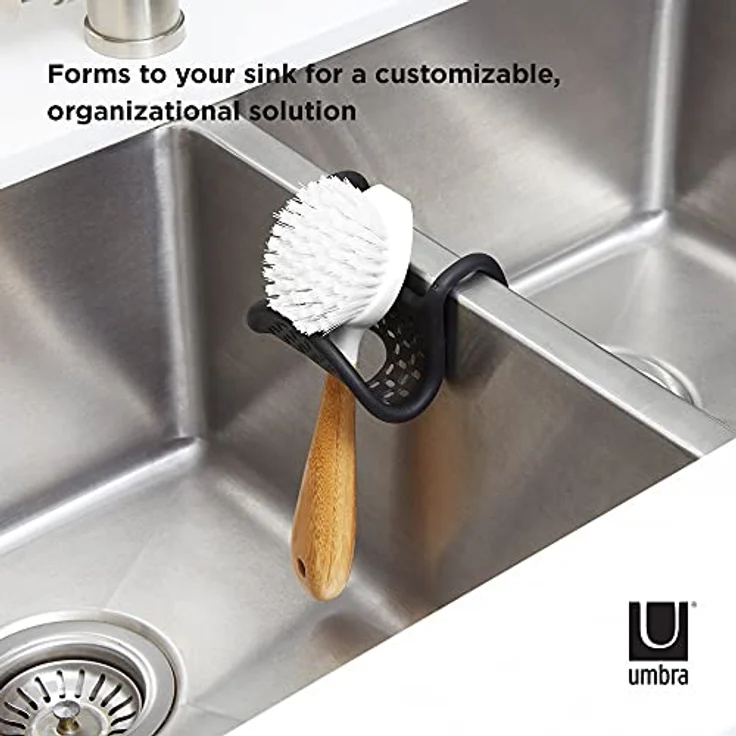 Umbra Sling Flexible Spülbeckenablage, multifunktionaler Halter für Küchenschwamm, Topfschrubber, Spülbürste, Spüllappen und Mehr, Schwarz – Bild 4
