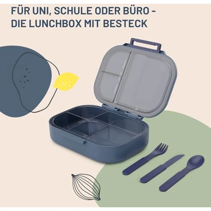 Klarstein Bunko Lunchbox 3 Fächer, BPA-frei mit 3-tlg. Besteck, 21 x 14,5 x 5,5 cm, luftdicht verschlossen – Bild 4