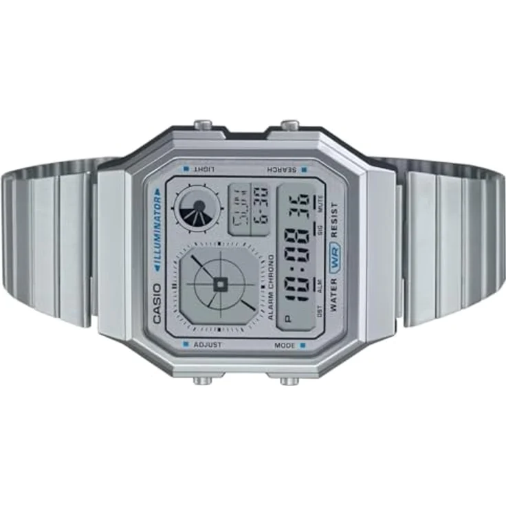 Casio Digitaluhr Edgy Collection A130WE-7AEF, Edelstahlarmband, digitale Anzeige, Alarm, Stoppuhr, Kalender, silberfarben – Bild 2