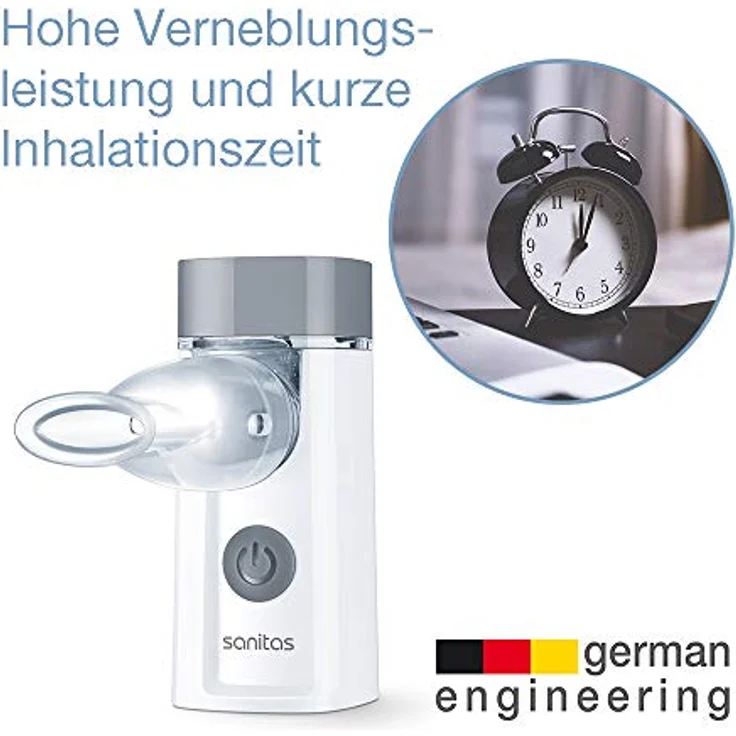 Sanitas SIH 52 Inhalator mit Schwingmembran-Technologie zur Behandlung von Atemwegserkrankungen wie Erkältungen und Asthma, tragbar und leise, für Erwachsene und Kinder geeignet – Bild 5