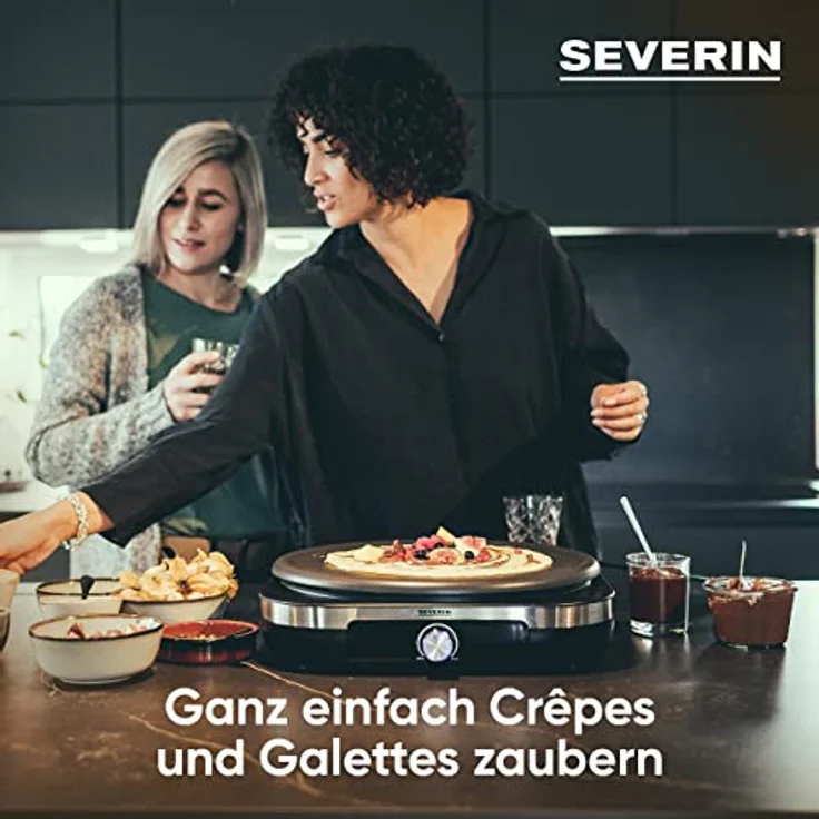 Severin CM 2199 Crepes Maker mit XXL-Grillplatte, Crepeseisen für süße Crepes und herzhafte Galettes, Crepesmaker mit abnehmbarer XXL Grillplatte (38 cm), ca. 1.500 W, Edelstahl-gebürstet, schwarz – Bild 3