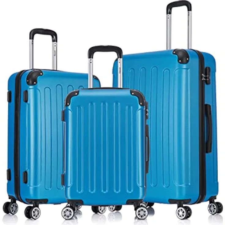 Flexot® F-2045 Koffer, Handgepäck & 3tlg Kofferset (16 Farben zur Auswahl) Zwillingsrollen Bordcase Suitcase Reisekoffer Trolleys Hartschale, Brillant-Blau