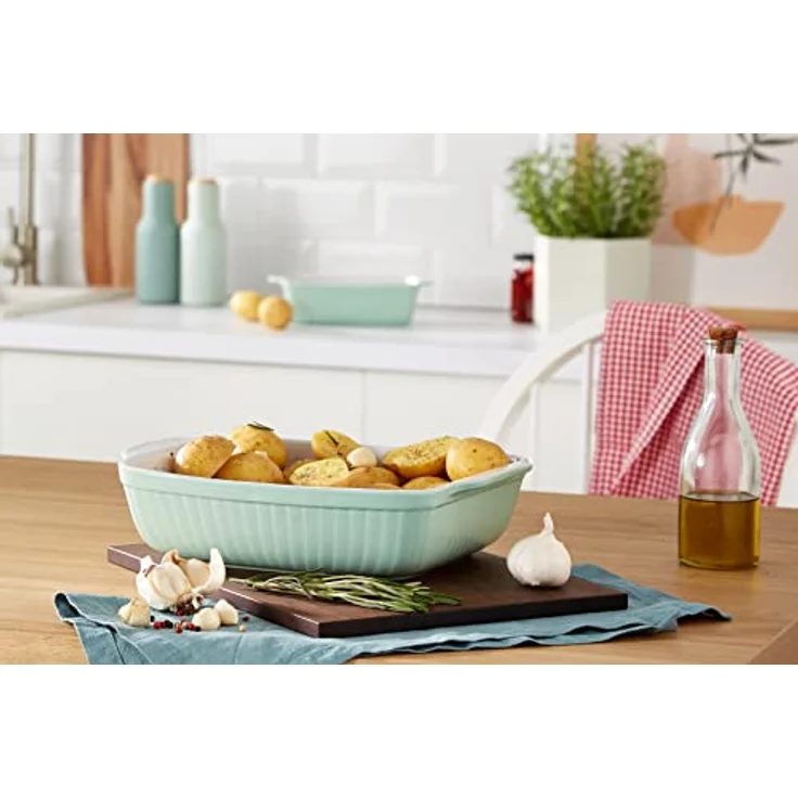 Mäser 931136 Serie Kitchen Time, Auflaufformen rechteckig im 2er Set, eckige Ofenformen, ideal auch für Lasagne, kratz- und schnittfest, Keramik, 33 x 24 x 8 cm - 25,5 x 16 x 7 cm, Grün – Bild 9
