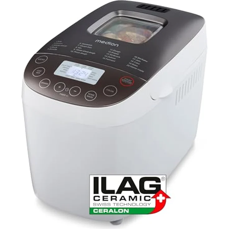 MEDION Brotbackautomat MD 12040, 950 Watt, bis zu 1600g, 20 Backprogramme, 3 Bräunungsgrade, Warmhaltefunktion, Sichtfenster, Zeitvorwahl – Bild 1