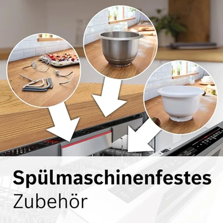 BOSCH Küchenmaschine Serie 4 MUM5XL74, 1000 W, integrierte Waage, 9,4 l Edelstahlschüssel, Mixer, Weiß, mit Fleischwolf und Würfelschneider – Bild 14