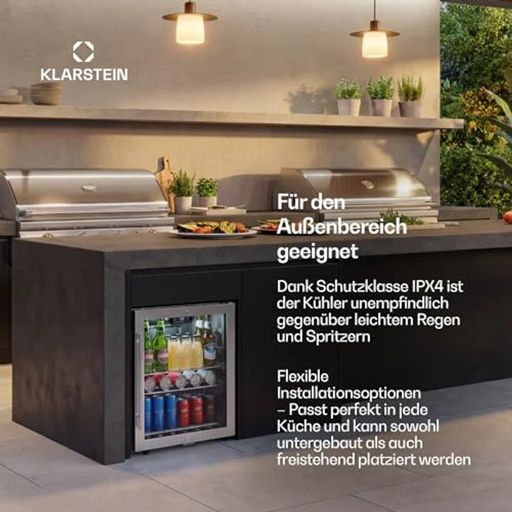 Klarstein LuxeChill Getränkekühlschrank, 60L Kapazität, Temperaturrange 0-10°C, freistehend, schwarz, IPX4 spritzwassergeschützt – Bild 3